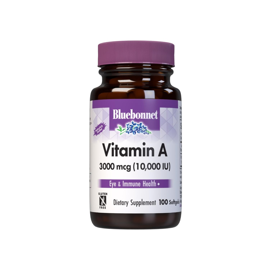 Bluebonnet Nutrition Vitamin A 10.000 IE från Deep Sea, Cold Water, Fish Oil - För Eye Health & Immune Function * - Gluten Free - Dairy Free - Molecularly Distilled - 100 Softgels - 100 portioner
