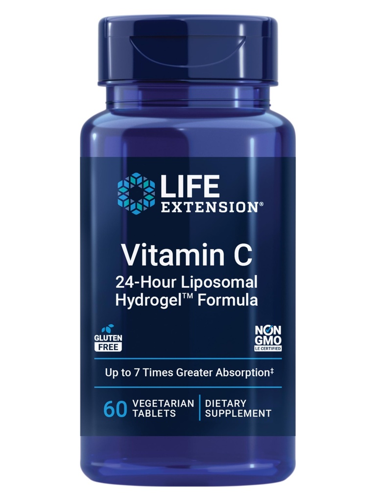 Elämän jatkaminen C-vitamiini 24 tunnin Liposomal HydrogelTM Formula, imeytyy paremmin kuin normaali C-vitamiini, jopa 24 tuntia, saada eniten pois C-vitamiinia, Gluteeniton, ei-GMO, kasvissyöjä, 60 tablettia