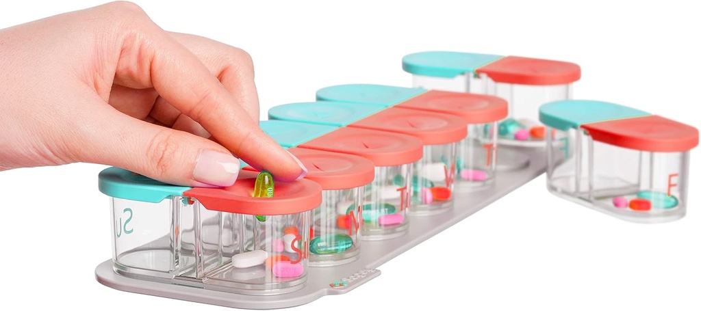 Sagely Smart XL Weekly Pill Organizer AM/PM - Medicine Storage Organizer Reminder Alarm App -sovelluksella (Riittääkö se kalaöljyyn, turskaan, maksaöljyyn, D-vitamiiniin ja vitamiineihin)