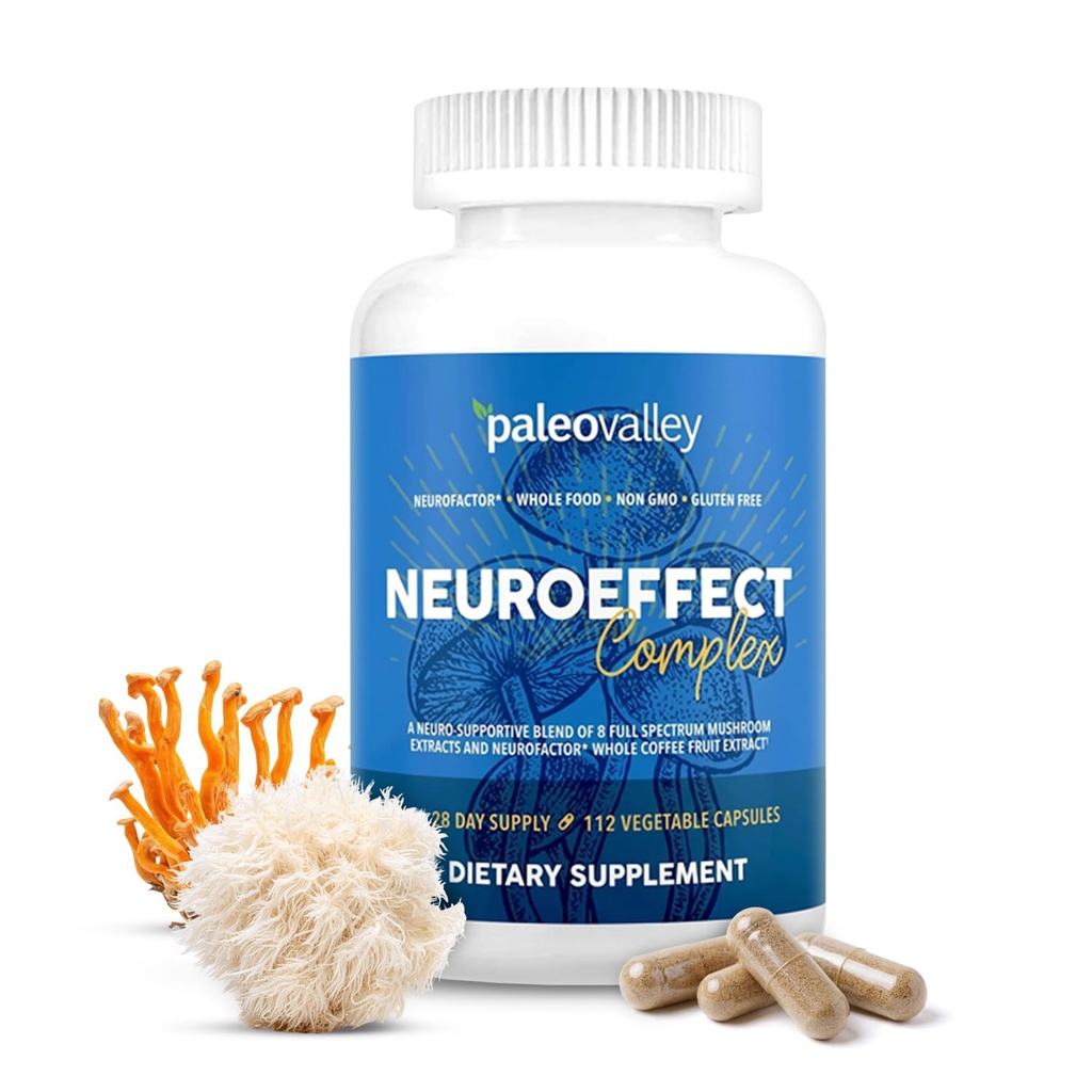 Paleovalley NeuroEffect - Neuro Mushroom Coffee Nutritional Supplement för fokus, minne och energistöd - 28-dagars Supply - 8 Full Spectrum Mushroom och Whole Coffee Fruit Extracts