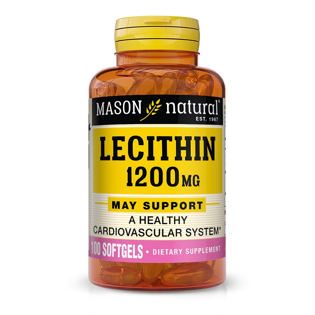 MASON NATURAL Lesithin 1200 mg - Terve sydän- ja verisuonijärjestelmä, edistää maksan ja lisääntymisterveyden, 100 Softgels