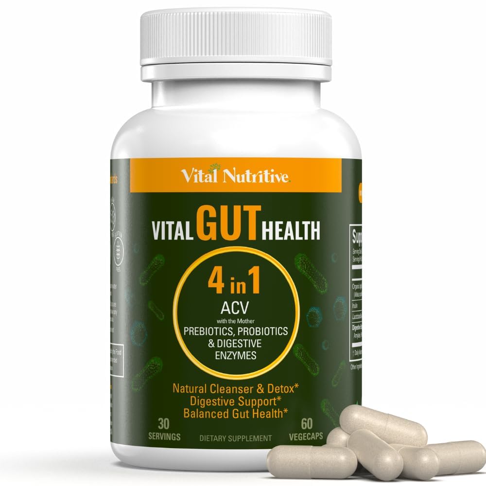 Vital Gut Health 4in1 Formula Apple Siideri Viinietikka, Prebiootit ja Probiootit, Ruoansulatuskanavan Entsyymit vahva immuniteetin tuki ja täydellinen Gut ja digestio tuki