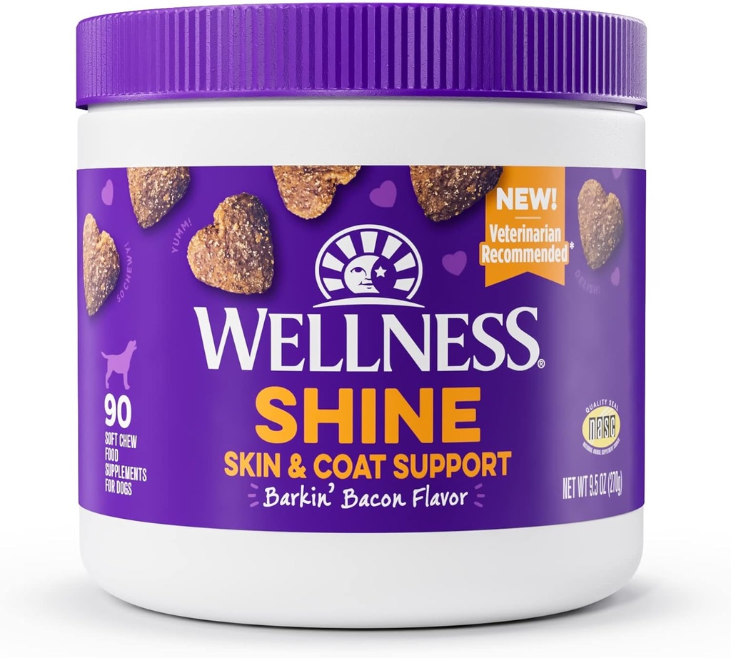 Wellness Barkin' Bacon Flavored Soft Chew Skin & takki täydentää koirille, 90