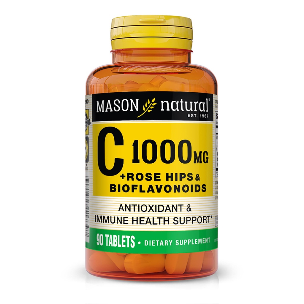 MASON NATURAL C 1 000 mg Plus Rose HIPS ja Bioflavonoids Complex - tukee tervettä immuunijärjestelmää, antioksidantti ja Essential Ravintoaine, 90 tablettia