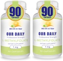 Våra dagliga Vites L-Methylfolate 1mg / 1000 mcg Maximal Strength Active Folate, 5-MTHF, Filler Free, Gluten Free, Non-GMO, Vegetarian Capsules 90 Count (Pack of 2)