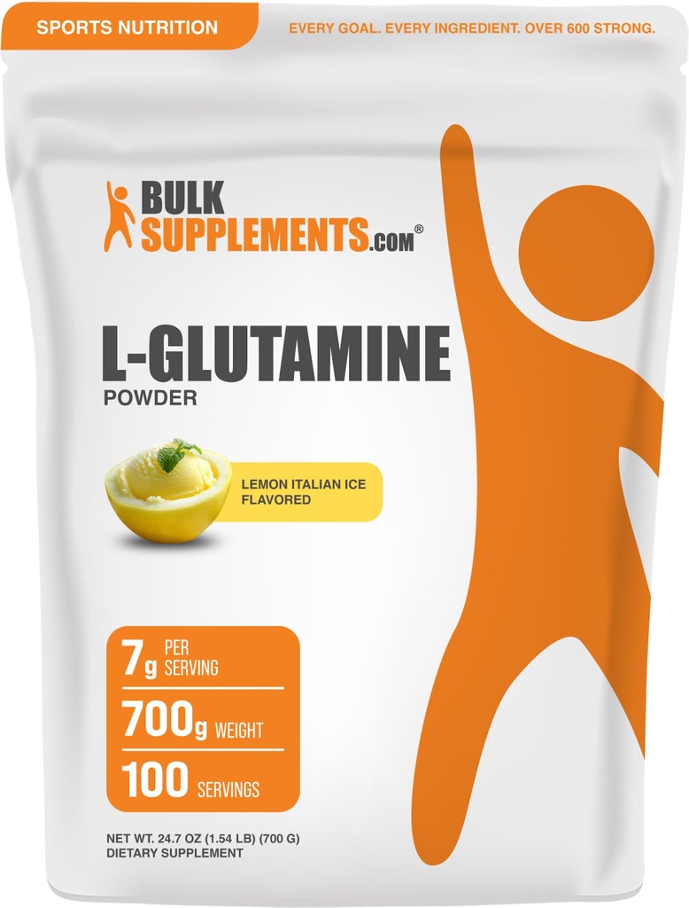 BulkSupplements.com L-Glutaminpulver - Glutamin Supplement, Amino Supplement - Lemon Italian Ice Flavor, 7g per Servering, 700g (1,5 lbs) (Pack av 1)
