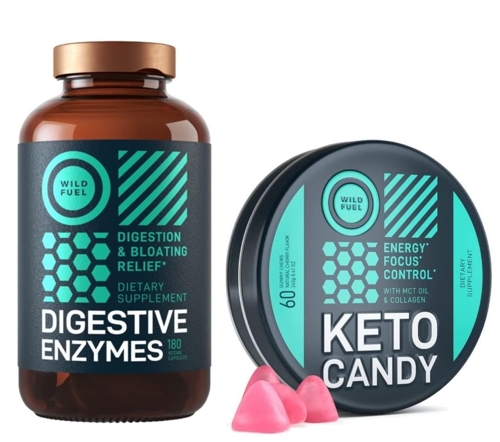 WILD POLTTOAINE Keto Candy MCT Oil ja Collagen ja digestiivinen Enzyme Probiootti ja prebiootti Bundle