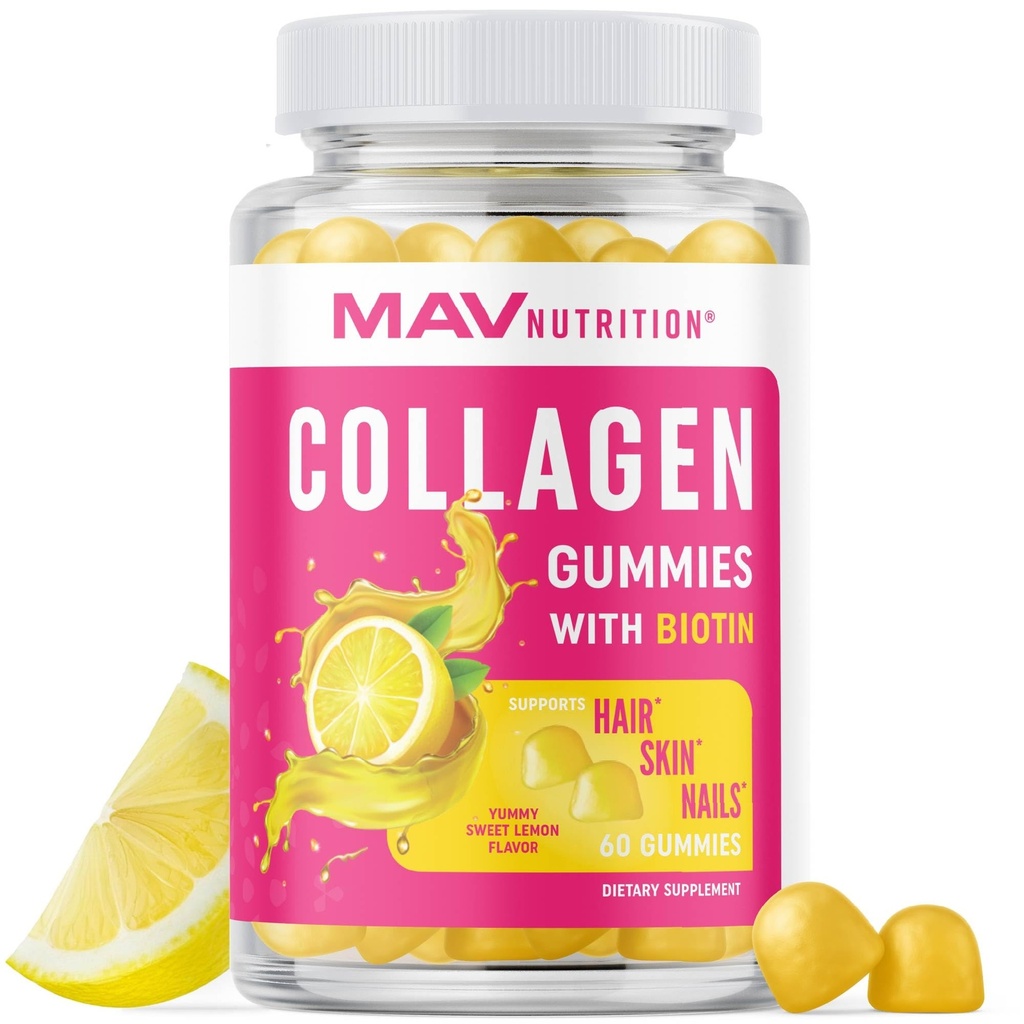Collagen Gummies för kvinnor | 200mg Hydrolyzed Collagen + 2500mcg Biotin, med vitamin C, E & Zink | Anti Aging, Hair Growth, Skin, Strong Nails | Non-GMO Gummy Vitamin Supplements | 60 Count