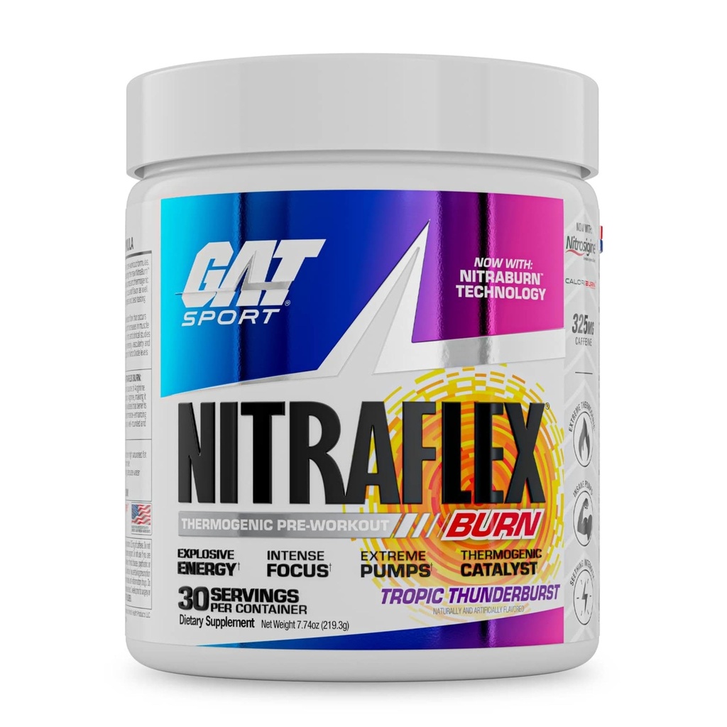 GAT SPORT NITRAFLEX Burn, Pre workout Thermogenic Powder, Tropic Thunderburst, 30 tarjoilua