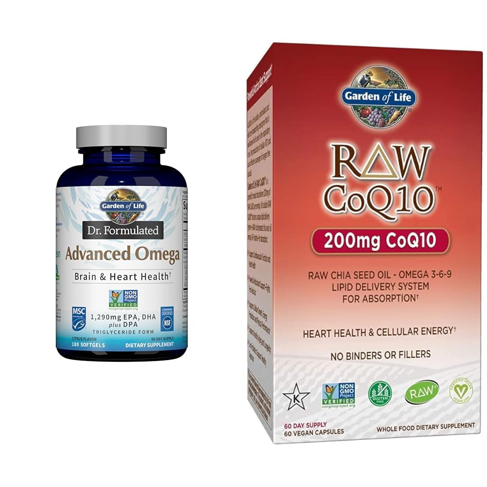 Garden of Life Dr Formulerad Avancerad Omega Fish Oil - Lemon, 1,290mg EPA, DHA + DPA & Vegetarian Omega 3 6 9 Supplement - Raw CoQ10 Chia Seed Oil Whole Food Nutrition
