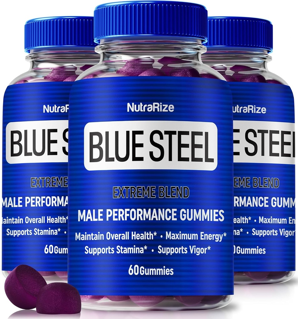 (3 Pack) Blue Steel Gummies för män, daglig näring för att öka förtroende och övergripande hälsa, allt naturligt tillskott för att stödja Peak Performance, Officiell Male Gummy, BlueSteel Reviews (180 Gummies)