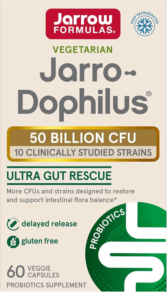Jarrow Formulas Jarro-Dophilus Ultra - 50 miljarder bärbara organismer per portion - 60 försenade släpp Veggie Caps - Återställer, skyddar och underhåller intestinal Flora - 60 portioner