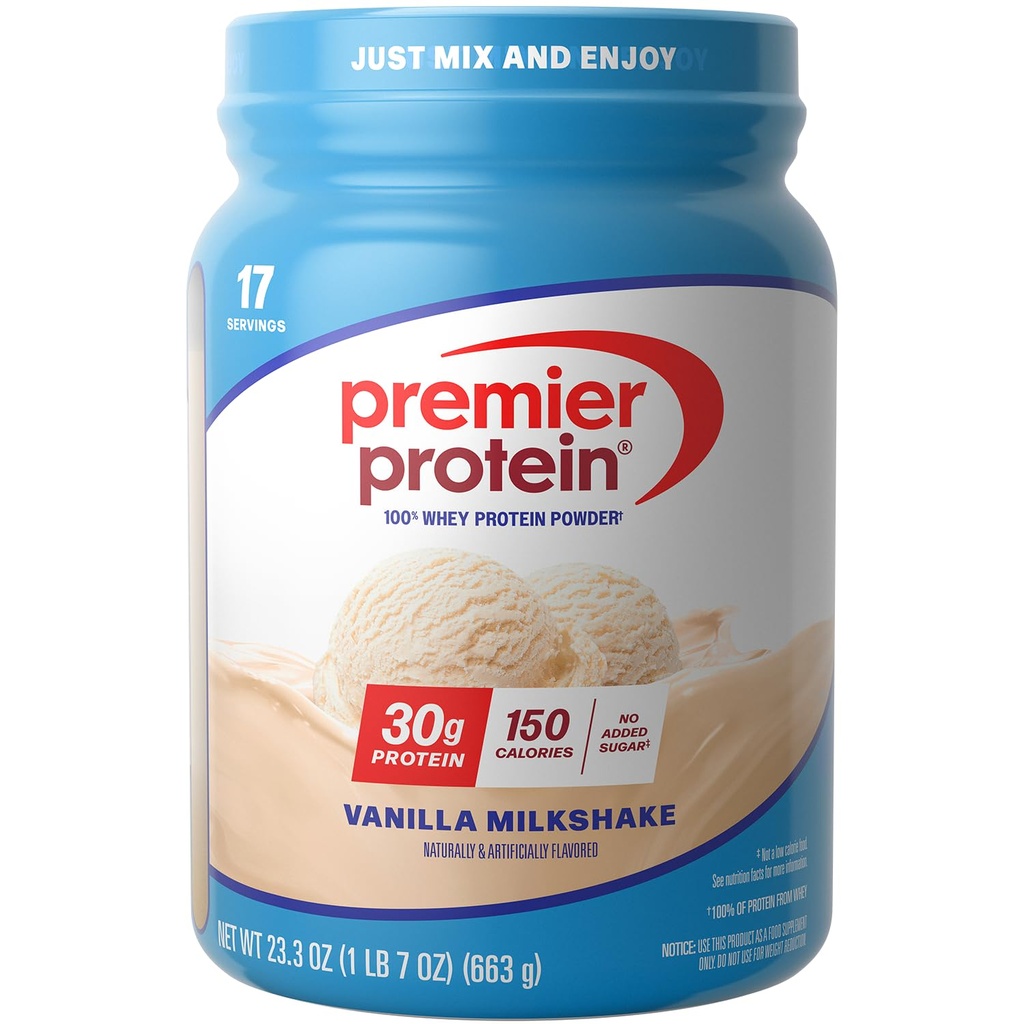 Premier Protein Powder, Vanilla Milkshake, 30g Protein, 1g sokeria, 100% Whey Protein, Keto Friendly, No Soy, Gluteeniton, 23,3 oz (17 tarjoilua)