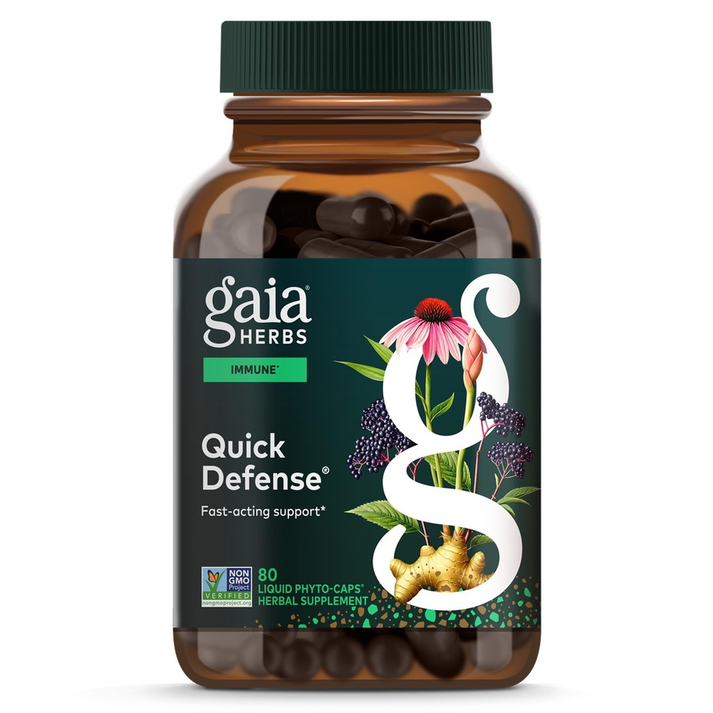 Gaia Yrtit Quick Defense - Nopeasti toimiva Immunosupport Supplement* - Echinacea, Musta Elderberry, Inkivääri & Andrographis - 80 Vegan Liquid Phyto-Capsules (8 päivän toimitus)
