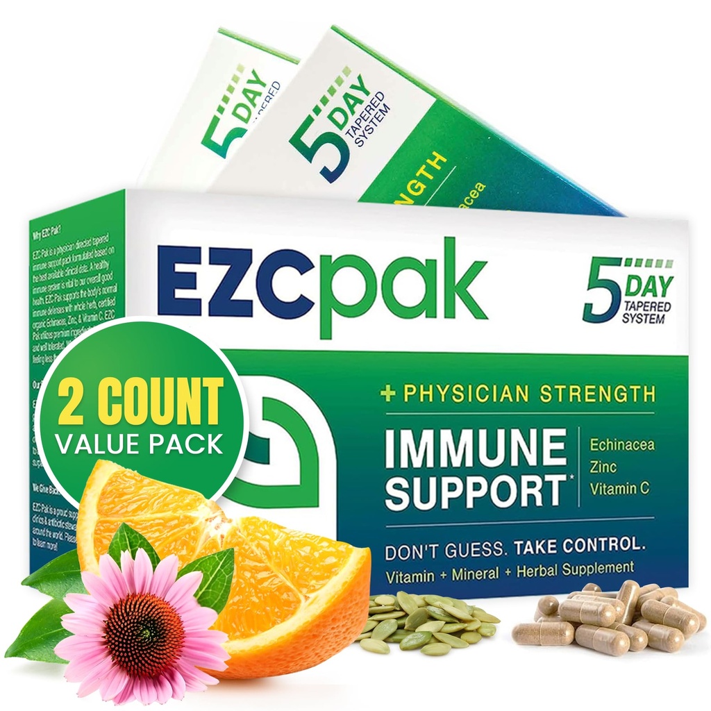 EZC Pak 5-Day Tapered Immune Support Booster - Vitamin Immune Support Supplement, Echinacea, Zink Vitamin C, Immune Boosters for Adults - Immune Support Vitamins (Pack of 2)