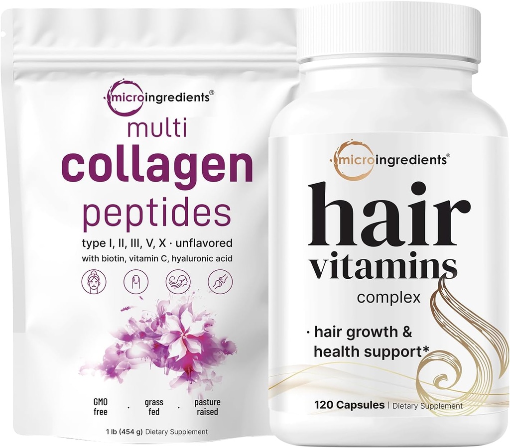 Micro Ingredients Multi Collagen Protein Powder 16oz & Hair Vitamiinit Complex Kapselit Bundle 2 Pack ...