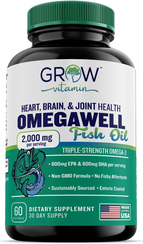 Kasvata vitamiinia Triple Strength Omega 3 Fish Oil, 800 mg EPA 600 DHA täydentää sydämen, aivojen ja immuuni tukea, Absorbable Triple Strength, kestävästi Lähde - Mini Softgels - 30 päivän tarjonta