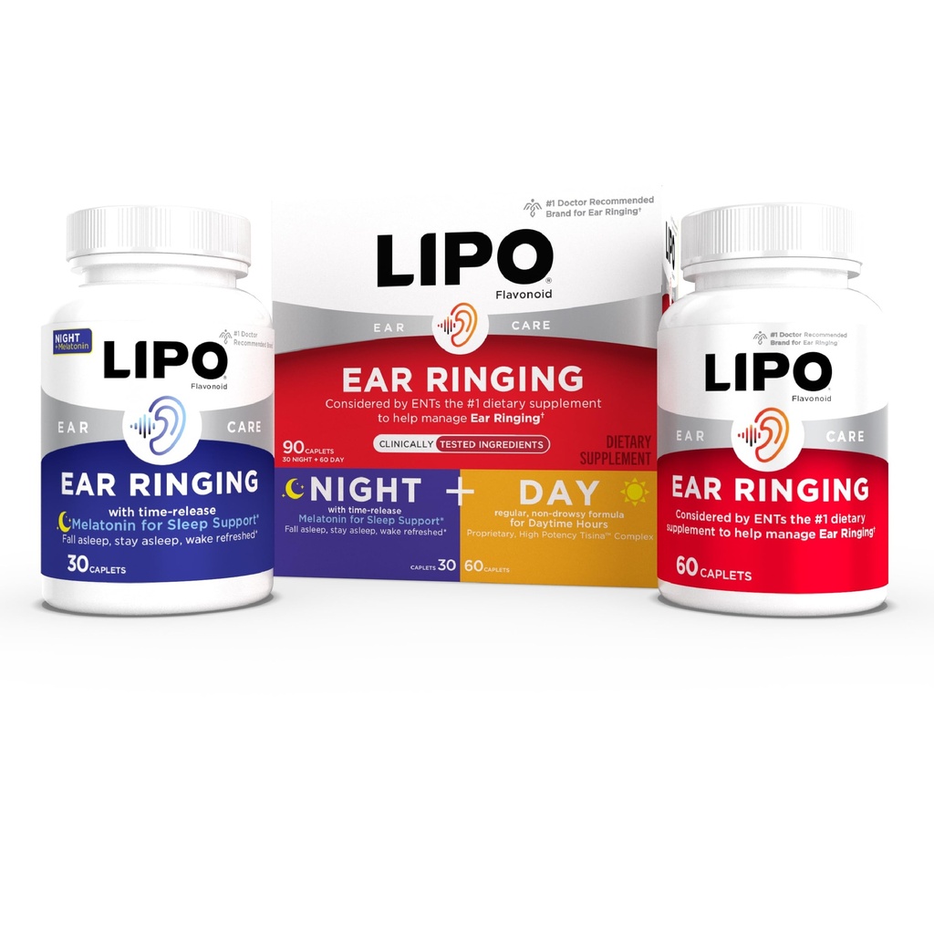 Lipo Flavonoid Day & Night Combo Kit, Tinnitus Relief för Ringande öron, Lipo Flavonoid Plus & Lipo Flavonoid Night med Melatonin & Vitamin C, 90 Caplets