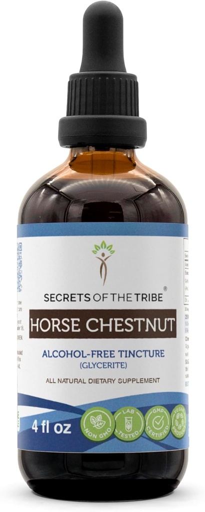Hemligheter i Tribe Horse Chestnut Tincture Alcohol-Free Liquid Extract, Horse Chestnut (Aesculus hippocastanum) Dried Nut (4 FL OZ)