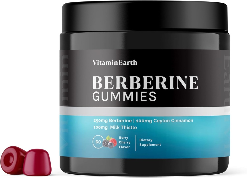 Berberine Gummies med Berberine HCL, Ceylon Cinnamon & Milk Thistle för Immune och Metabolism Support - Berry Cherry Flavor - 60 Count