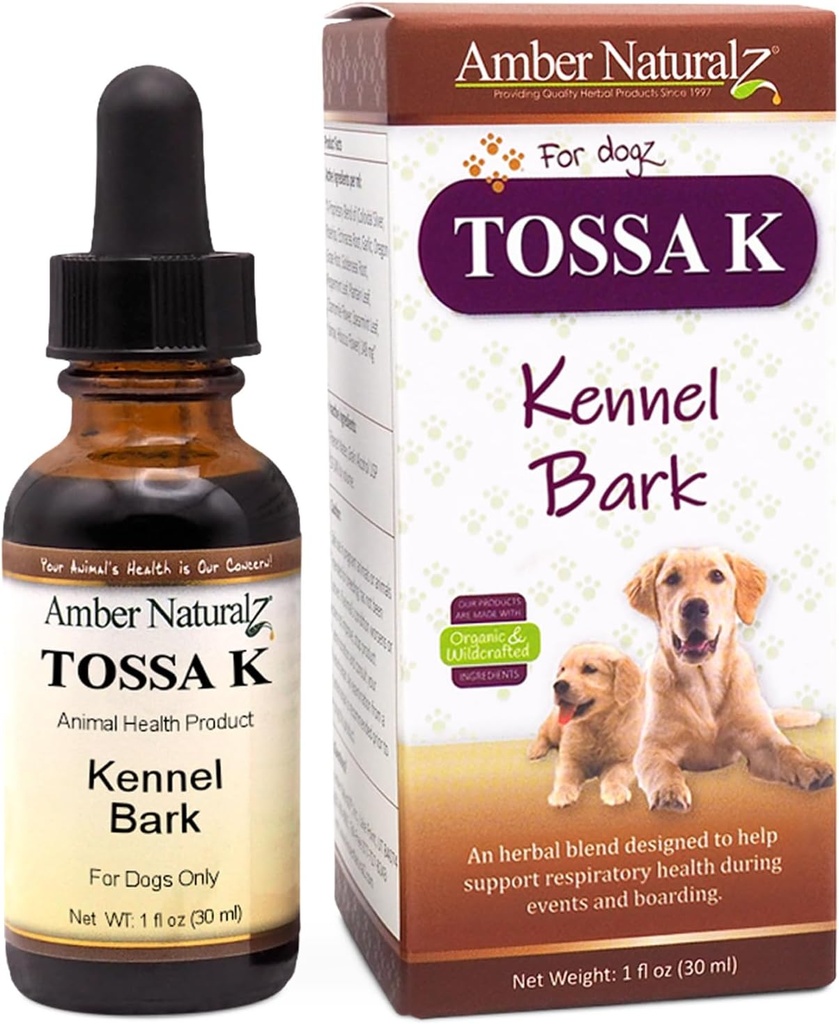Amber NaturalZ Tossa K Kennel Bark Herbal Supplements for Dogs and Puppies | Canine Herbal Blend for Respiratory Health | 1 Fluid Ounce Glass Bottle | Globally Sourced Ingredients | Tillverkad i USA