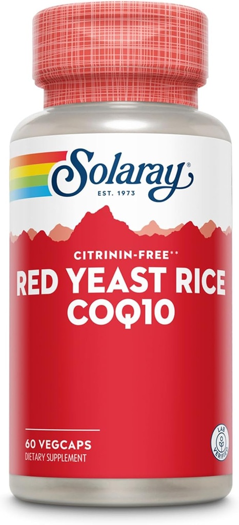 SOLARAY Red Yeast Rice Plus CoQ-10 & No-Flush Niacin B-3 -vitamiini, terve sydän- ja verisuonihoito, säteilyttämätön & Citrin ilmaiseksi, 60 päivän palautustakuu, 60 tarjoilua, 60 VegCaps