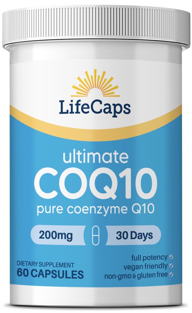 LifeCaps CoQ10 200mg - Ultimate CoQ10 - Ultra korkea imeytyminen Q10 täydentää - 60