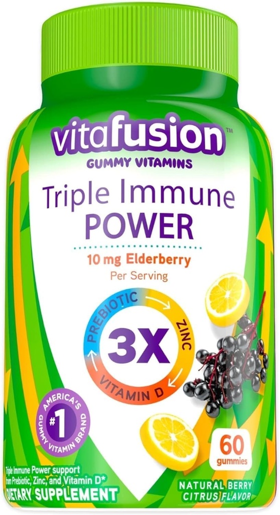 Triple Immuuni Power Gummy-vitamiinit yhteensopivat vitafuusion kanssa, 60ct-L8