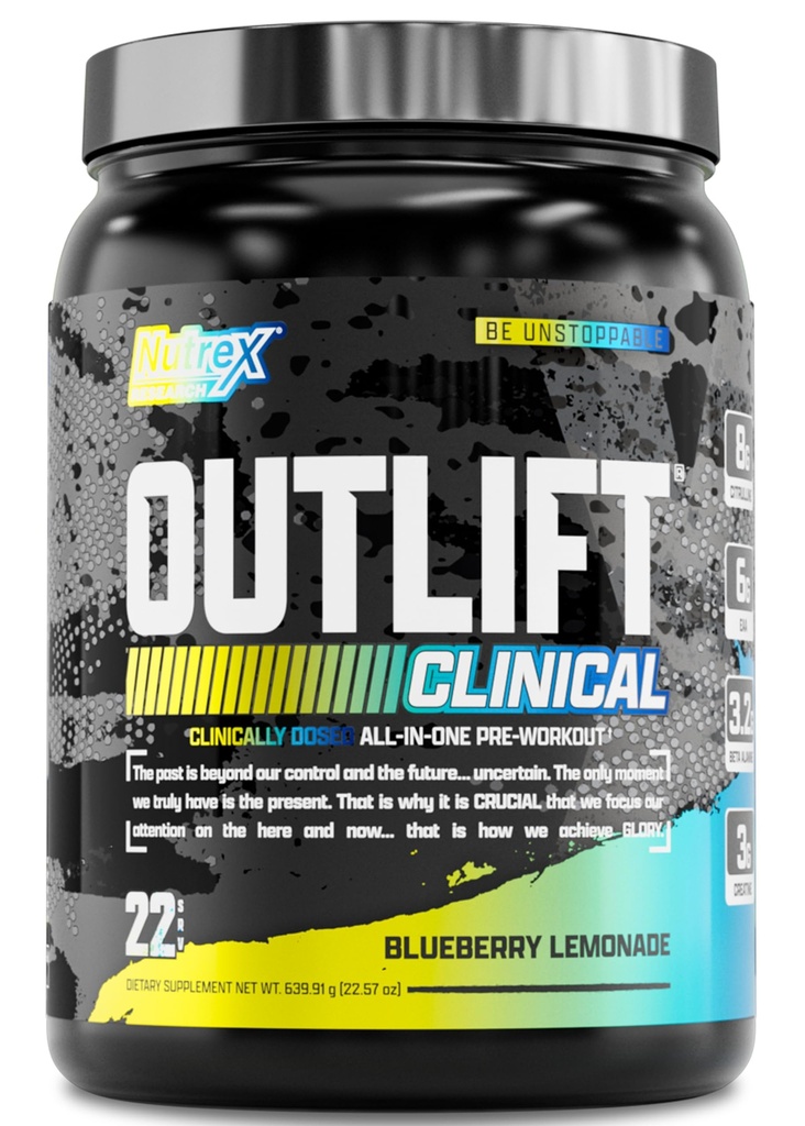 Nutrex Research Outlift Kliinisesti annosteltu Pre workout jauhe Creatiini, Citrulline, EAA Energia, suorituskyky, Pump Preworkout täydentää miesten ja naisten (22 tarjoilut, mustikka sitruunaa)
