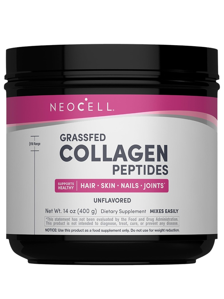 NeoCell Super Collagen Peptides, 10g Collagen Peptides per Tarjoilu, Gluteeniton, Keto Friendly, Ei-GMO, Grass Fed, Terveet hiukset, iho, kynnet ja nivelet, Makuton jauhe, 14.1 oz., 1 Canister