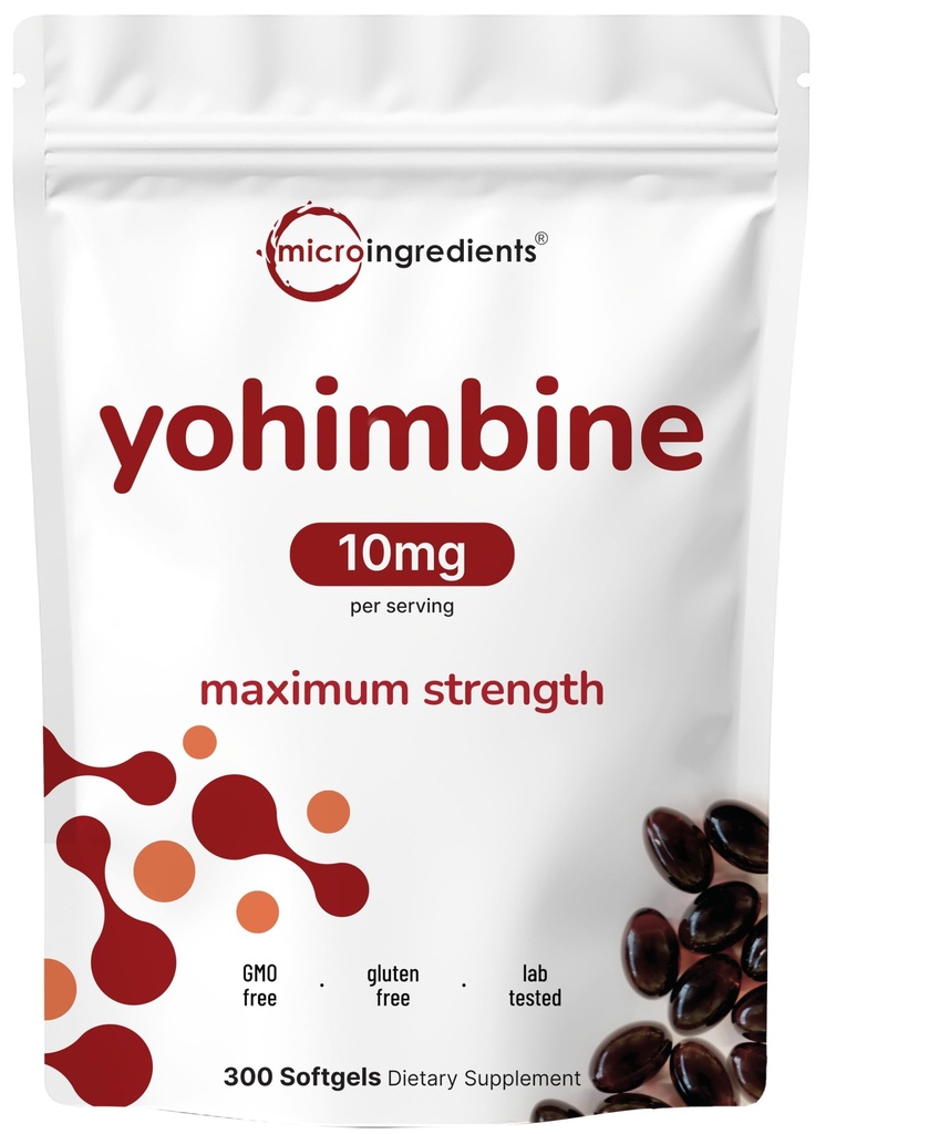 Double Strength Yohimbine lisäravinteet miehille ja naisille, 10mg per tarjoilu, 300 Softgels, Yohimbine HCL Virgin Auringonkukka siemenöljyä parempaan imeytymiseen, tukee energian tuotantoa, Afrikan raaka