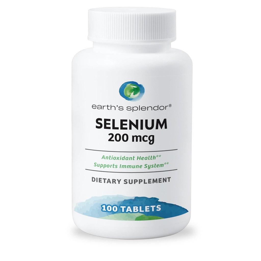 Jordens Splendor Selenium 200 mcg Supplement för Män & Kvinnor, Stöd Antioxidant Hälsa och immunsystem (100 tabletter, 3 + Månadsförsörjning)