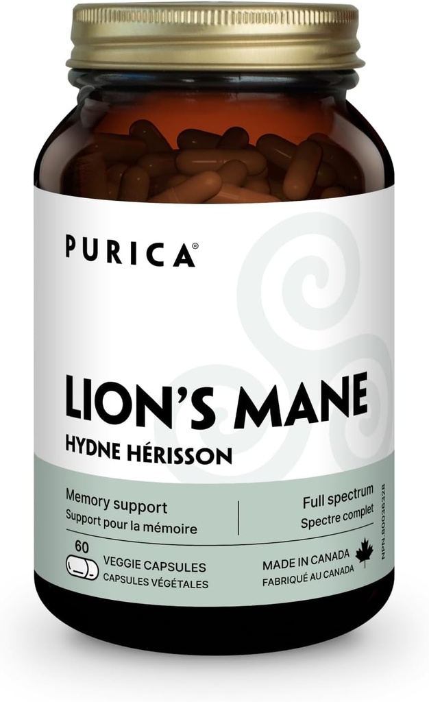 PURICA - Lion's Mane Micronized Sienet, 60 Vegan Kapselit - edistää kognitiivista terveyttä - Focus ja muistin tuki