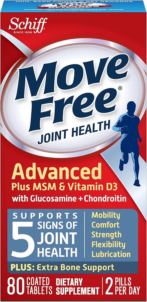 Liikuta ilmaiseksi Advanced Glukosamiini Chondroitin MSM D3-vitamiini ja hyaluronihappo Joint Supplement, 80
