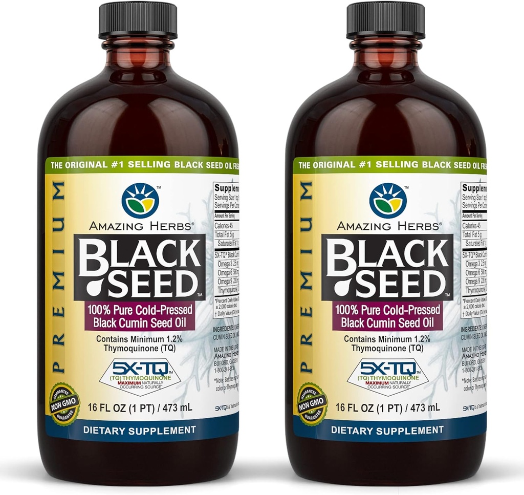 Amazing Yrtit Premium Black Seed Oil - Gluteeniton, Ei GMO, Cold Pressed Nigella Sativa Aids in Dgestive Health, Immuno tuki, aivojen toiminta, yhteinen liikkuvuus - 16 Fl Oz (paketti 2)