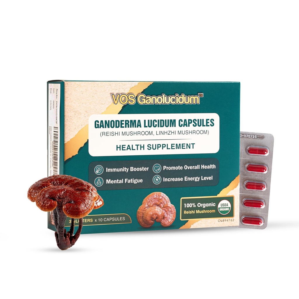 Red Reishi Mushroom Kapselit immuniteetille, Ganoderma liceum Extract, Natural Vegan Reishi Sienet Päivittäin, 70mg, 30 kapselia