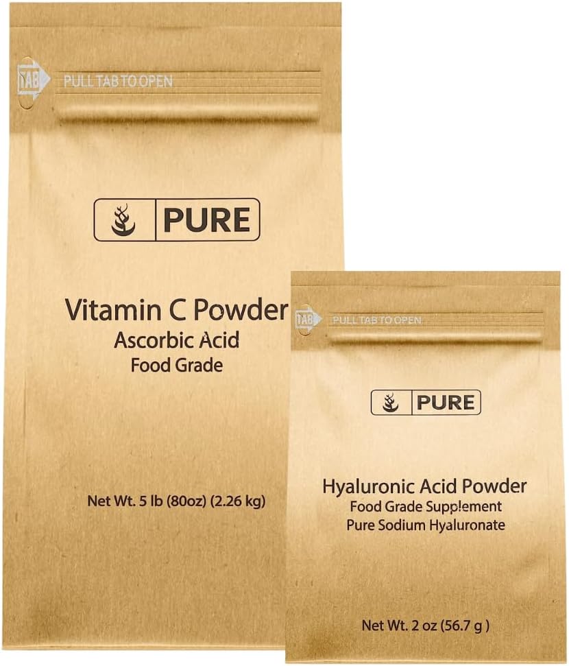 Puhdas alkuperäinen ainesosat C-vitamiini Jauhe ja hyaluronihappo Bundle, Eri kokoja, hienojauhe, vesiliukoinen