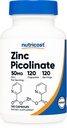 Nutricost Zinc Picolinate 50mg, 120 vegetariska kapslar - Glutenfri och icke-GMO
