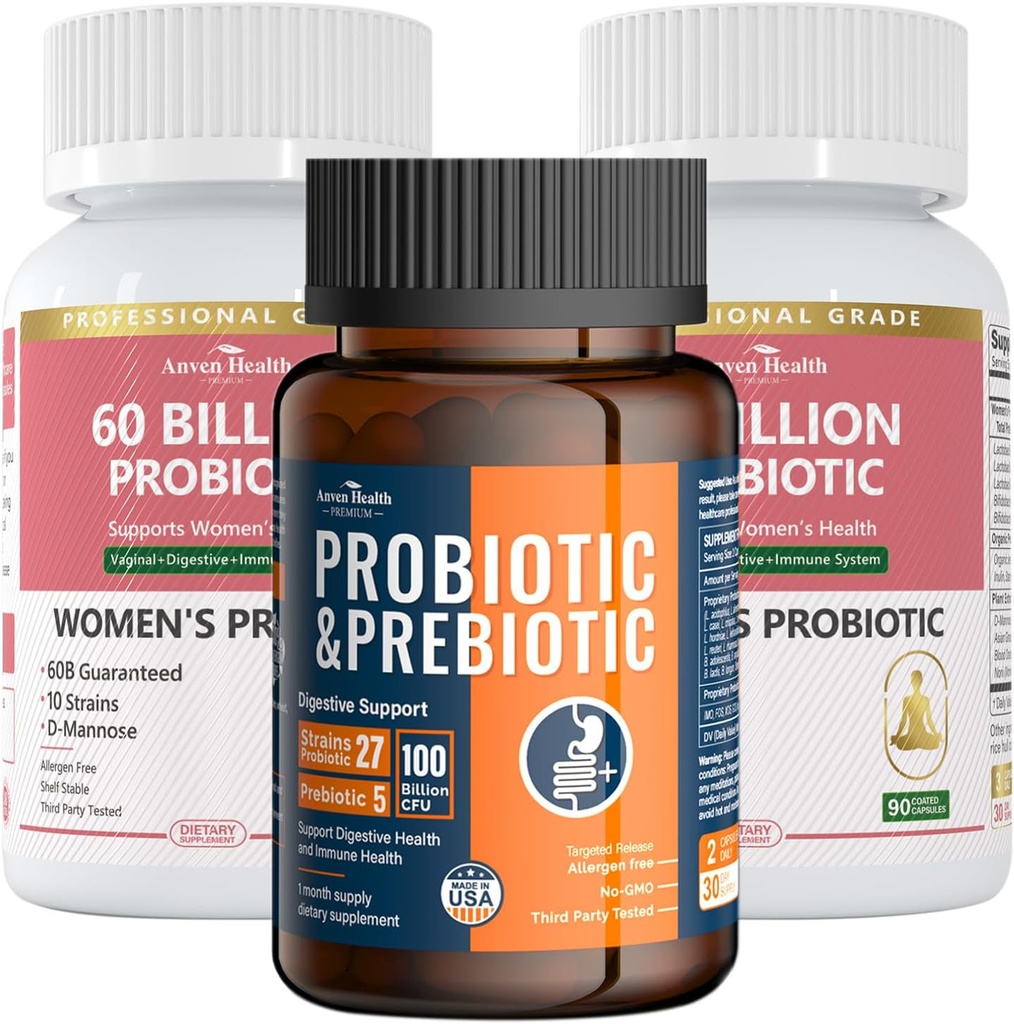 Gut Health Support Bundle: 2 pullot naisten probiootit + 1 pullo Universal Probiootit 