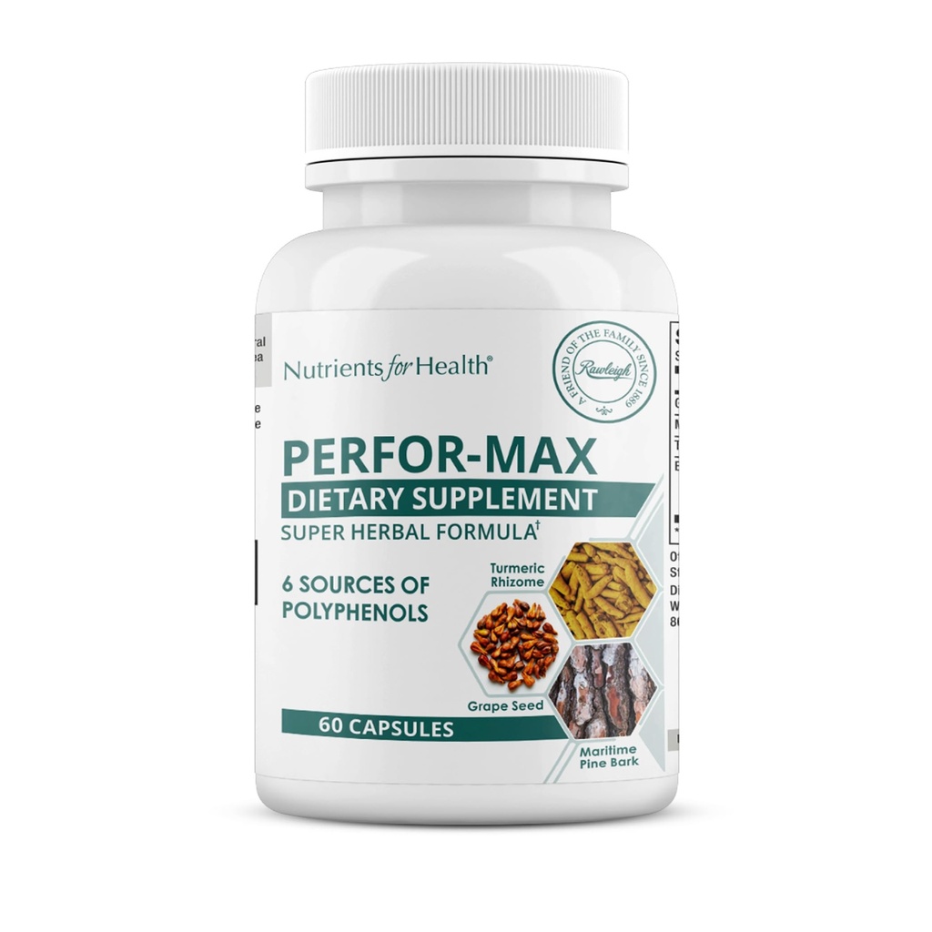 Rawleigh Perfor-Max 60 kapslar: Herbal Supplement med 6 källor av polyfenoler som druvfrö, Pine Bark, gurkmeja, grönt te, Hawthorn & Rosemary Extracts för hjärthälsa och immunitet, Gluten Free