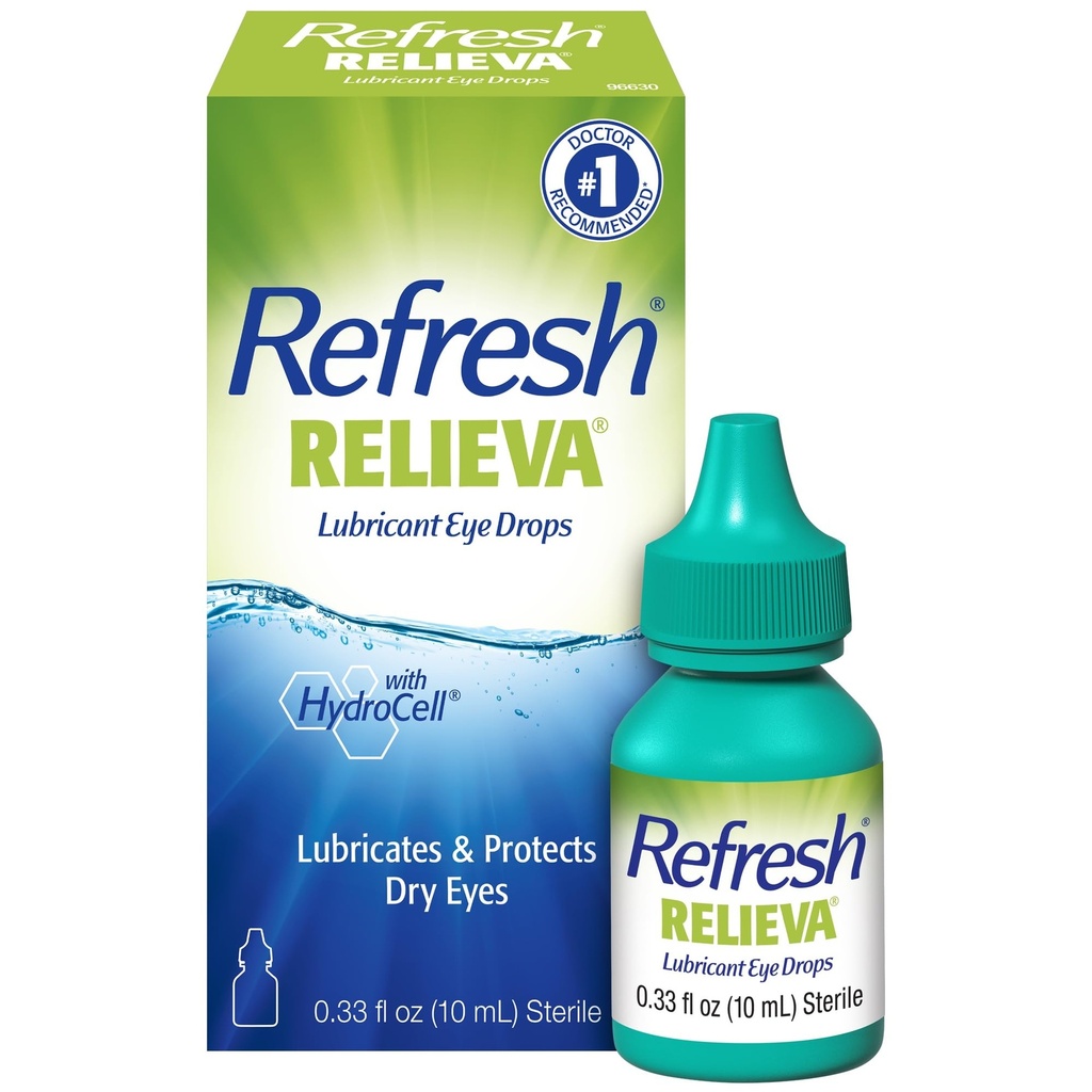 Relieva Lubricant Eye Drops, 0,33 Fl Oz Sterile, Förpackning kan variera