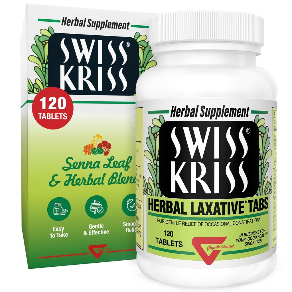 Schweiziska Kriss Herbal Laxative Tablets, Gentle & Natural Laxatives for Constipation Relief för vuxna och barn över ålder 6, arbetar i 6-12 timmar, Senna Laxative, 120 tabletter Totalt