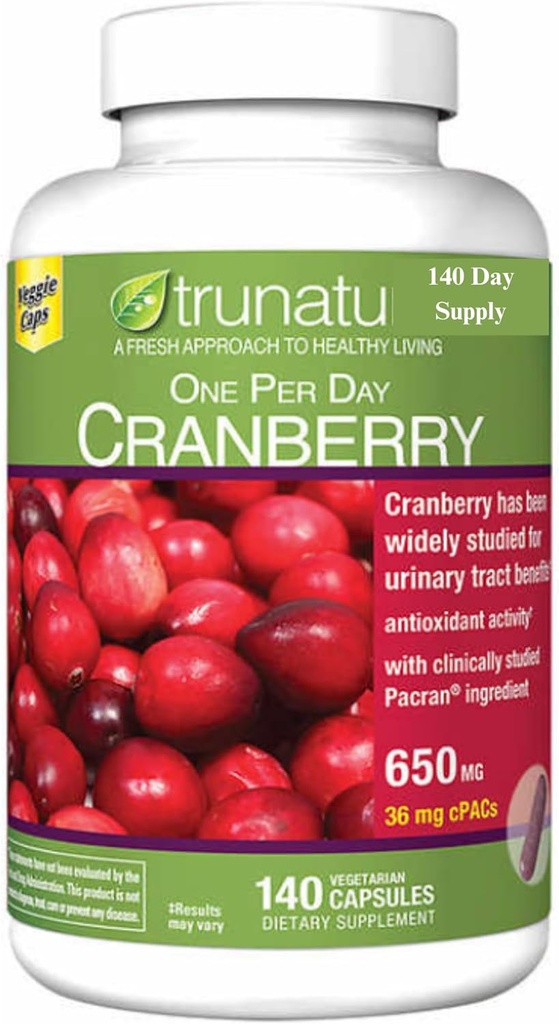 Pacran Cranberry 650 mg, 140 kasviskapselia + Bundle Weekly Pill Organizer (2 tuotetta)