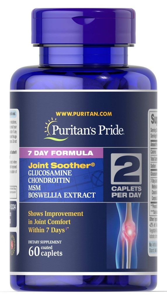 Puritans Pride 7 Day Formel Joint Soother Glucosamine, Chondroitin, MSM & Boswellia-60 Caplets