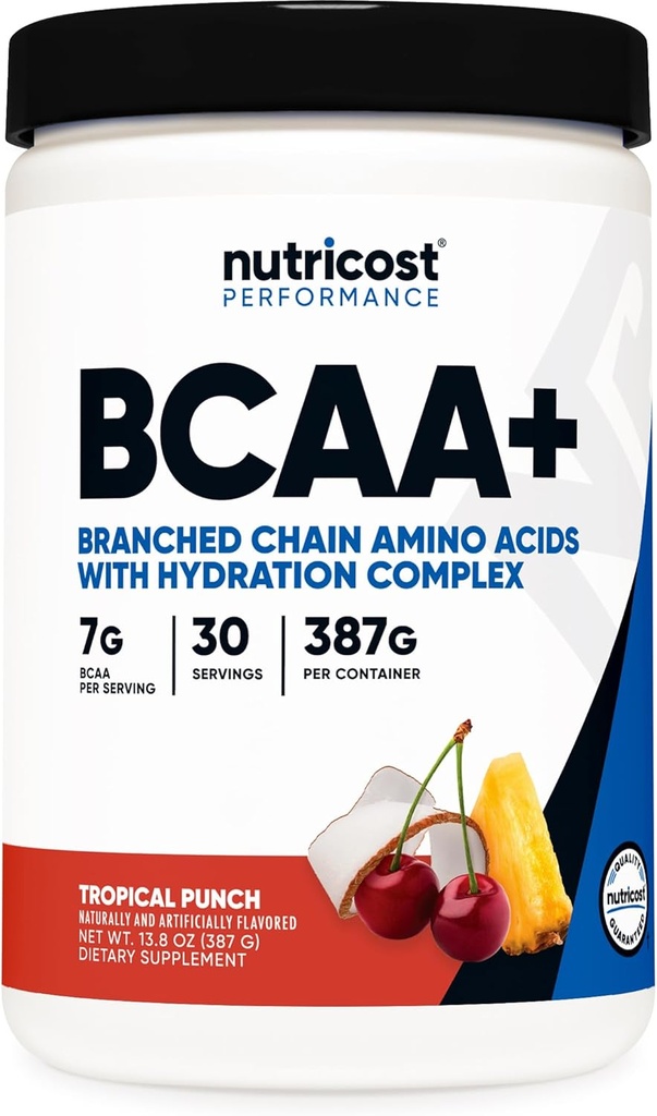 Nutricost BCAA + Hydration Powder (Tropical Punch) 30 portioner - Branched Chain Amino syror med Hydration Complex - Gluten-Free, Non-GMO