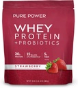 Dr Mercola Pure Power Whey Protein + Probiotics - Stöder Muscle Recovery & Digestive Health - Pasture-Raised Whey - MCTs & Fiber - Vanilla - 31 oz (22 portioner) - Strawberry