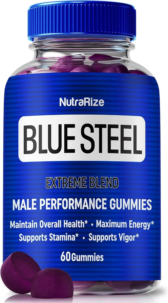Sininen teräs Gummies miehille, Daily Nutrition to Boost Luottamusta ja yleistä terveyttä, Kaikki Natural täydentää tukea Peak Performance, virallinen mies Gummy, BlueSteel Arvostelut (60 Gummies)