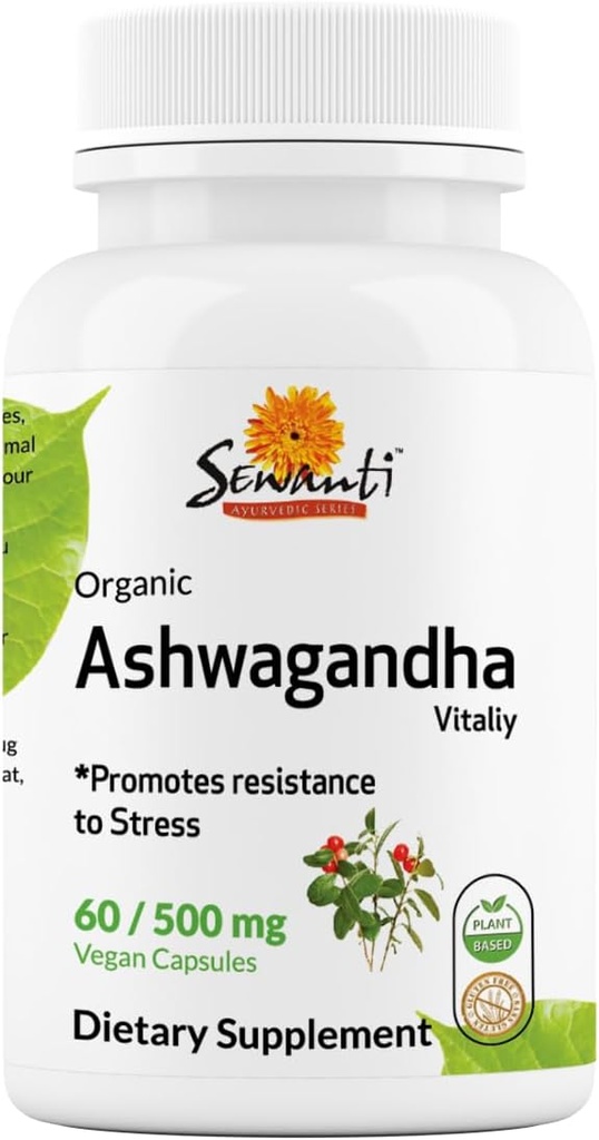 Sefanti Organic Ashwagandha kapselit - Natural Stressi Relief & Energy Boost - Ravintolisä Korkea Potenssiuute 60 Vegan kapselit - 500mg