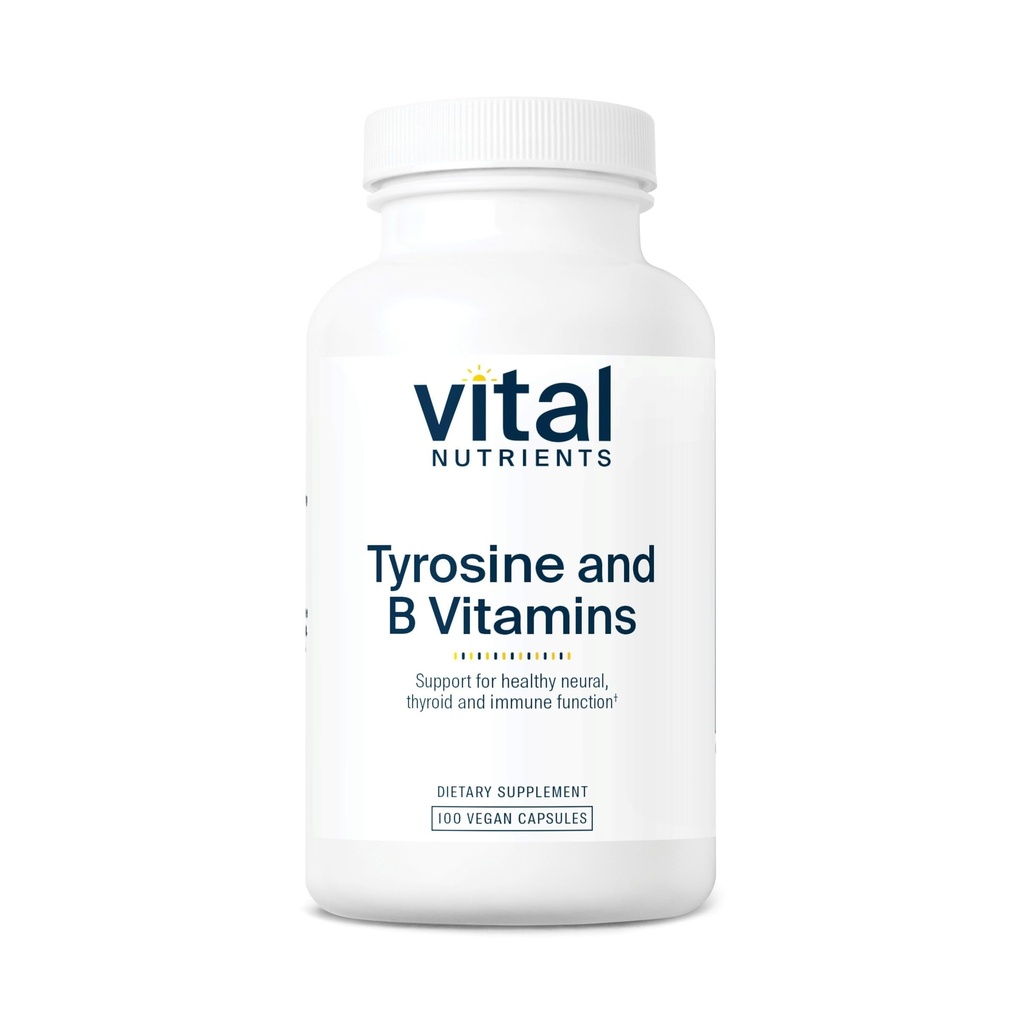 Vital Nutrients Tyrosine och B Vitaminer | Thyroid, Immune och Nerve Support Formel | Adrenal Support Complex | Gluten, Dairy, Soy Free | Non-GMO | 100 kapslar