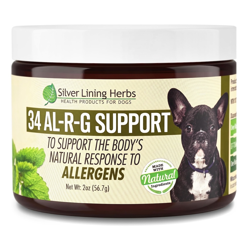 Silver Lining Herbs 34 Canine Al-R-G - Herbal Allergy Supplement för hundar - Natural Allergy Support för hundar - ökar en hunds hälsosamma, normala och naturliga svar på allergener - 2 Ounce Jar